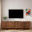 Meuble télé de style rétro avec panneau ondulé, grand espace de rangement et gestion des câbles-559162689
