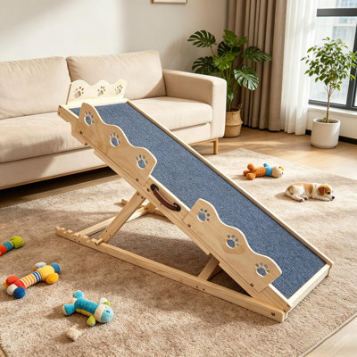 Rampe pour chien pour lit, tapis en caoutchouc antidérapant réglable pour animal de compagnie de 45 po et rails latéraux de sécurité, 5 réglages de hauteur, peut supporter jusqu'à 250 lb, escalier pour animal
