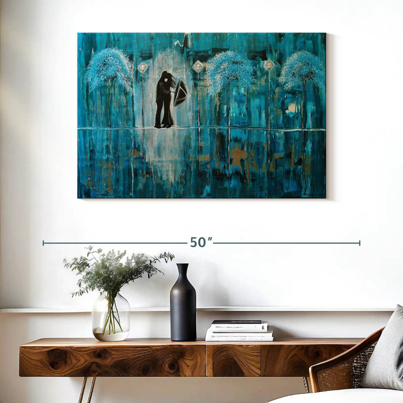 Hardie turquoise, pluie et romance, H 26 po x l 39 po