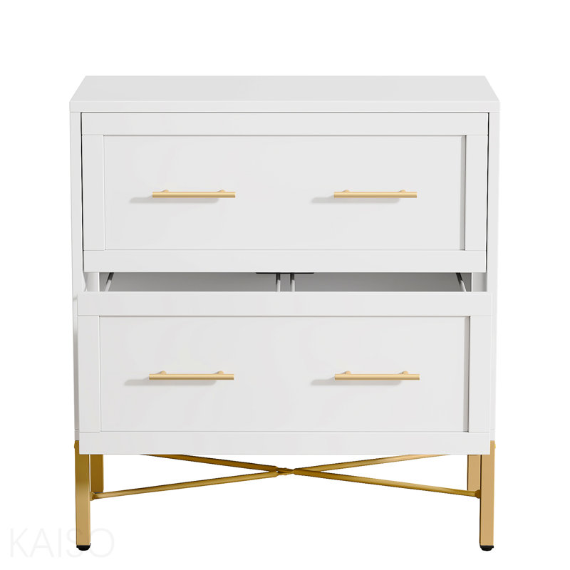 31.49-Inches Modern White & Gold 2-Drawer File Cabinet Wood Filing Storage For Letter/Legal/A4 Files Printer Stand With Anti-Tilt & Safety Features For Home Office