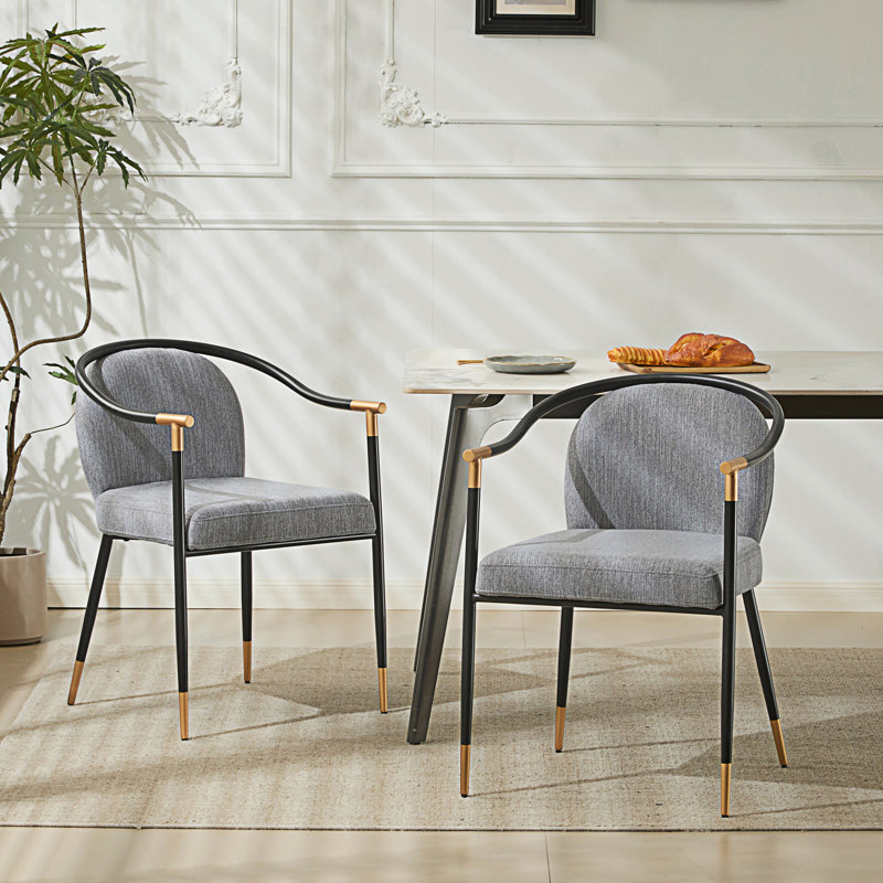 Chaise rembourrée moderne avec accoudoirs en métal, Gris