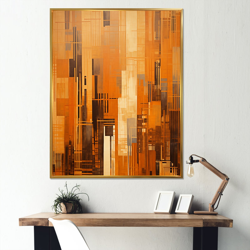 Rêve de gratte-ciel de colonnes caramel - art mural de salon gratte-ciel, Cadre flottant doré, H 32 po x l 24 po x P 1 po