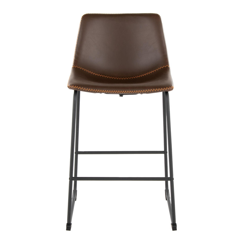 Duke Fixed-Height Counter Stool with Zig-Zag Stitching, Brown, Counter Stool (25.75" Seat Height)