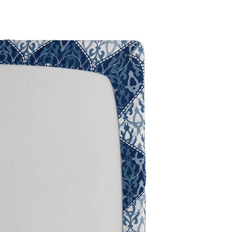 Microfiber Geometric Fitted Sheet, Twin Fitted Sheet, Navy