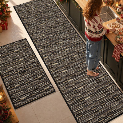 Extra Large Cozy Striped Stain Resistant Kitchen Mat Set