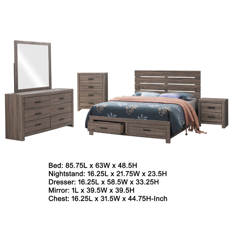 Chambre de rangement 5 pièces Sili, Brun chêne, bronze foncé, Queen