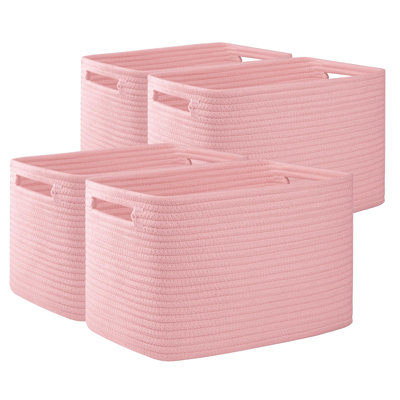 4-Piece Cotton Rope Storage Basket Set, Rectangle Shelf Organizer Bins With Handles