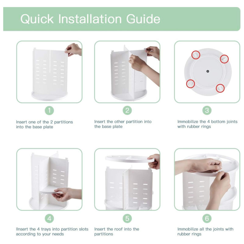 Organisateur de maquillage à 360 ° rotatif, chariot de rangement pour cosmétiques pliable réglable, grande capacité pour meuble-lavabo et salle de bain blanc