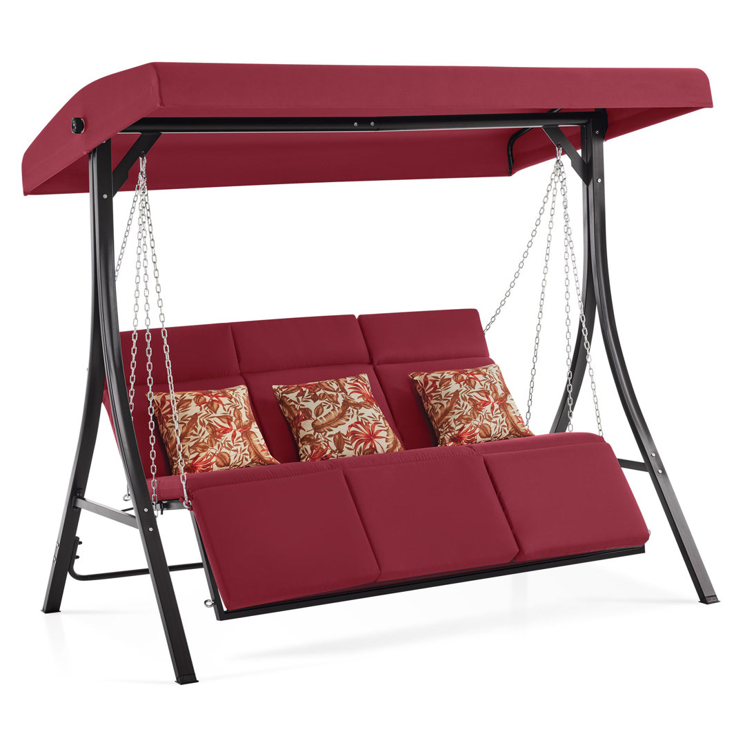 3-Seat Porch Swing Chair with Adjustable Canopy and Legrest, Patio Swing Chair with Position Lock Arlmont & Co. Cushion