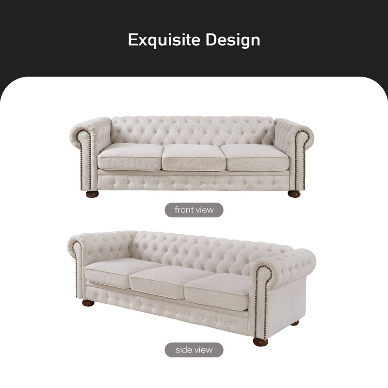 Canapé à accoudoirs arrondis en lin 88,5 po Grous, 100 % lin beige