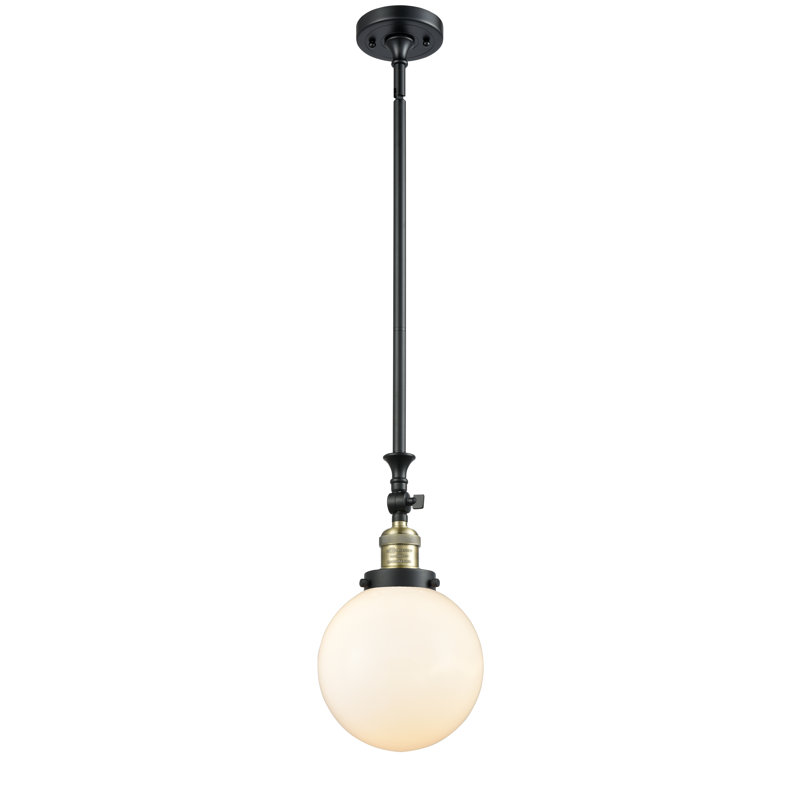 Luminaire suspendu sphère 1 lumière Zarmayr, Ampoule DEL 6 watts Vinage, Boîtier blanc mat, Laiton antique noir