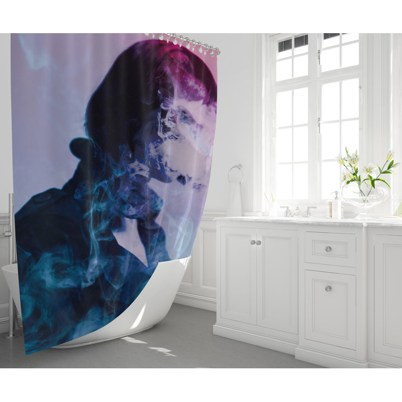 Rideau de douche bleu et rose, H 83 po x l 70 po