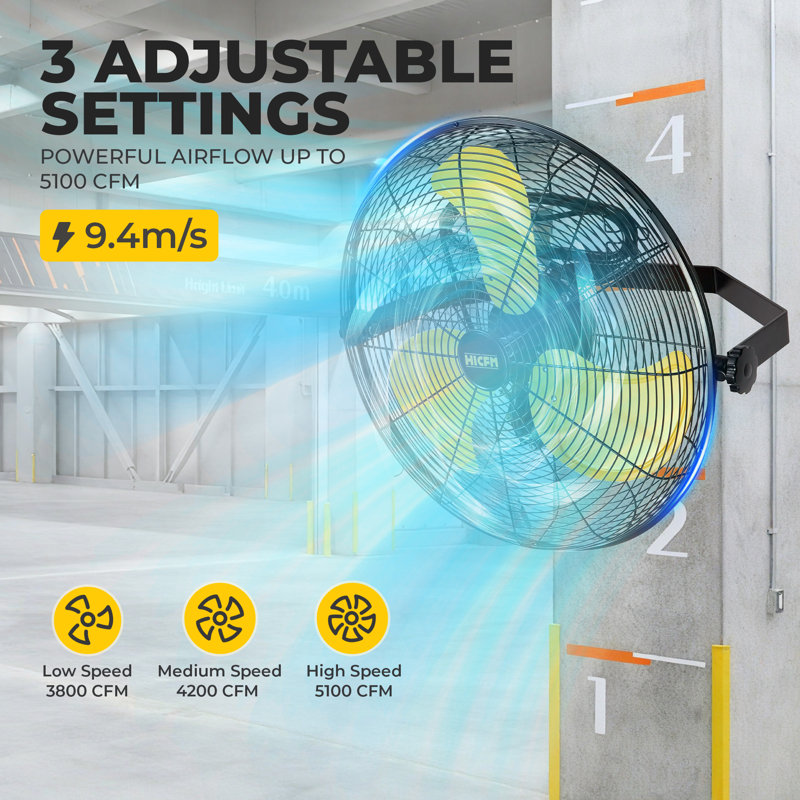 Ventilateur mural extérieur haute vitesse de 20 pouces, 5100 CFM, IP44 résistant aux intempéries, cordon de 9 pieds, pour une utilisation sur le patio et le poste de travail - Homologué UL