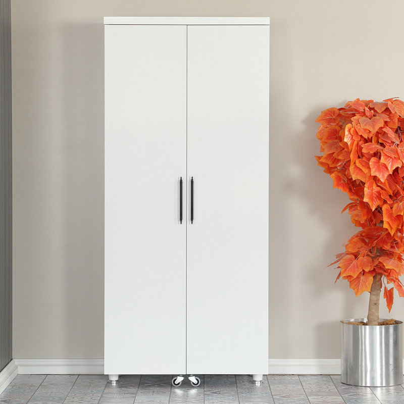 Versatile Multi-Purpose Cabinet, White, 31.5 x 70.9 x 16.5 inches | 100% Chipboard with Numerous Shelves | Wall-Mountable, Additional Storage, Easy Mobility with Wheels | Modern Design for Home & Office Use