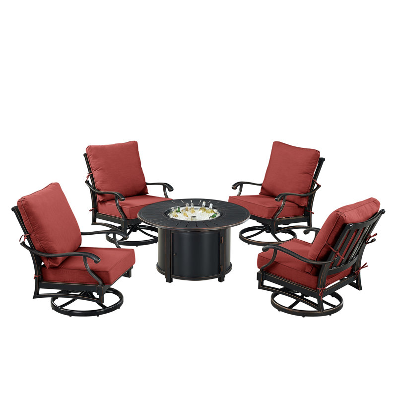 Ensemble de conversation d'extérieur pour 4 personnes avec coussins Paiden, Rouge