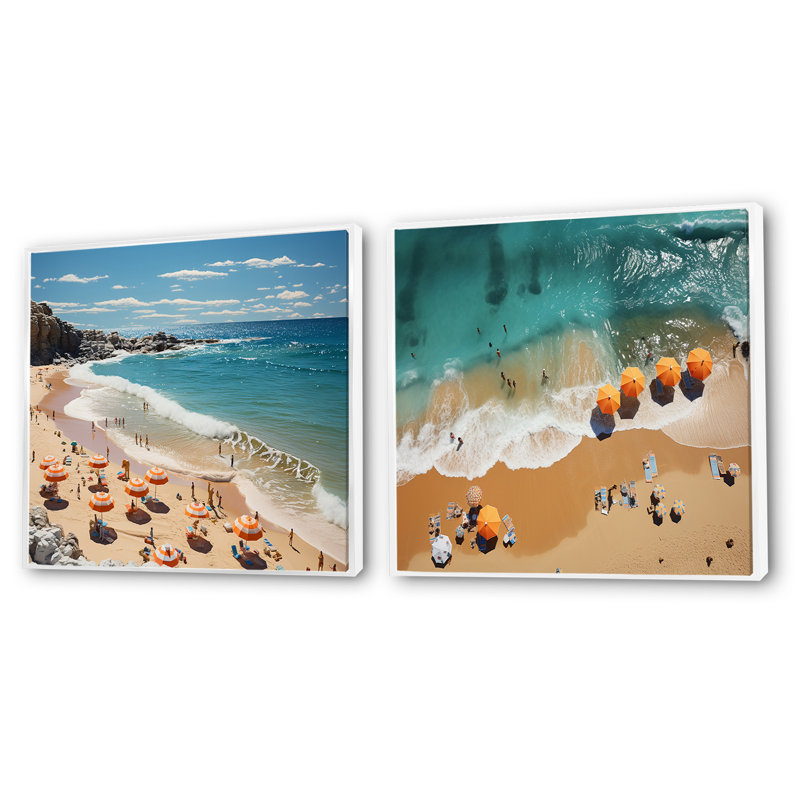 Beach Sunkissed Sands II - ensemble de 2 collages nautiques et carrés de plage, Cadre flottant blanc, H 36 po x l 73 po