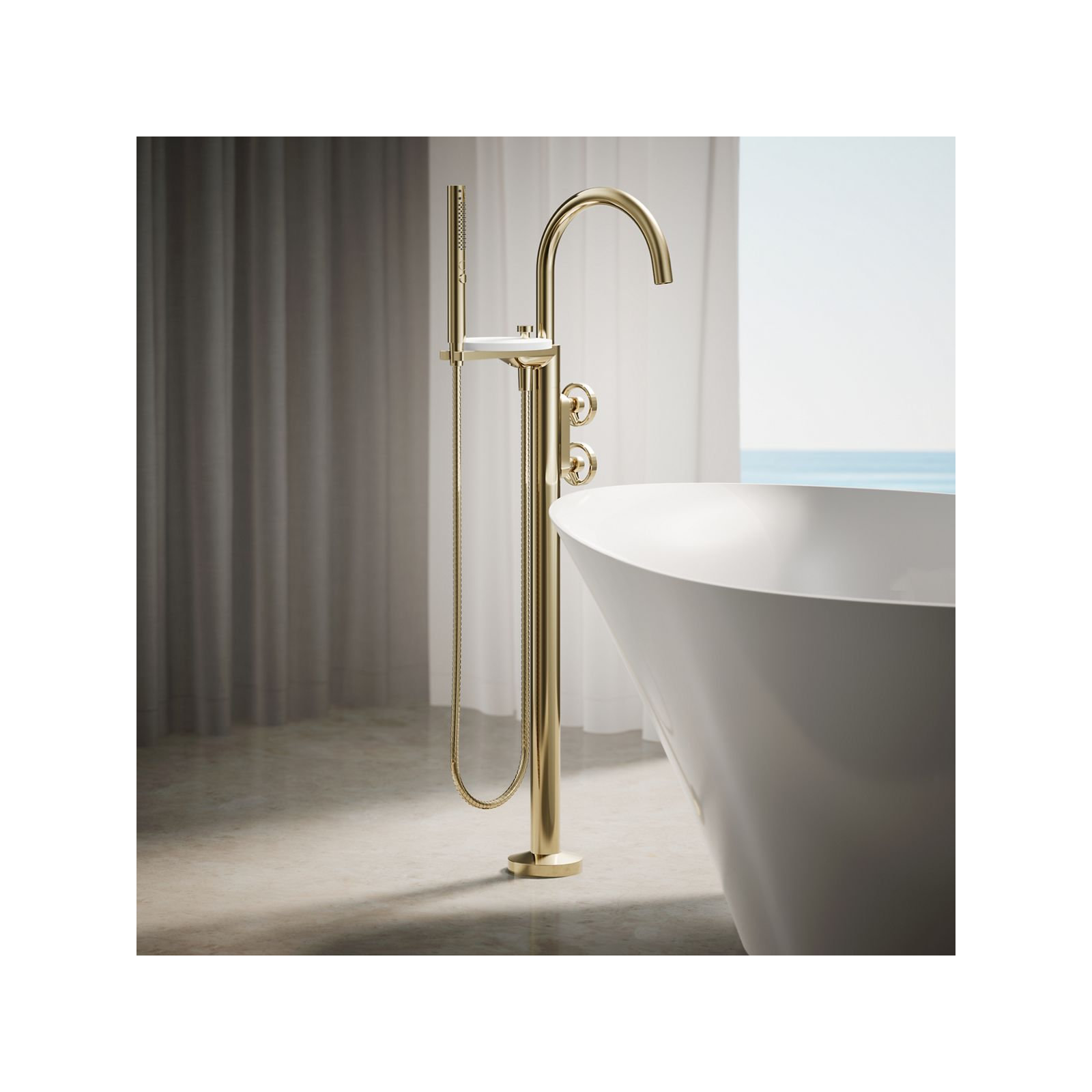 Components Floor-Mount Bath Filler Trim, Wheel Handle, Gold