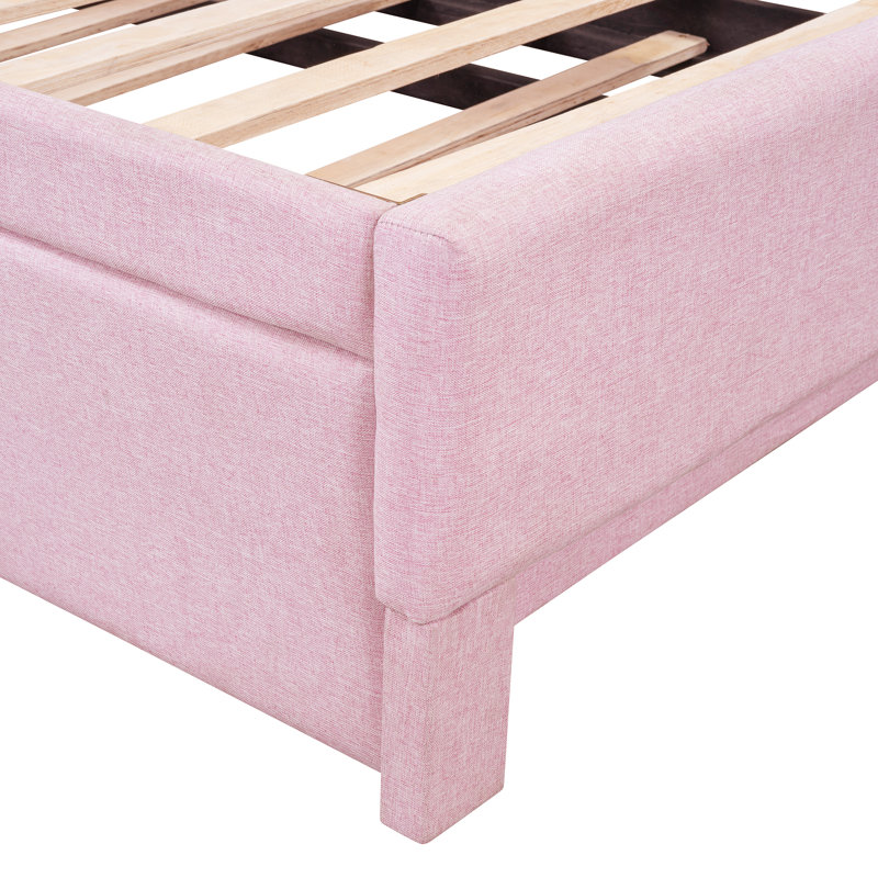 Lit de jour simple en L rose avec fonction de couchette convertible, Rose