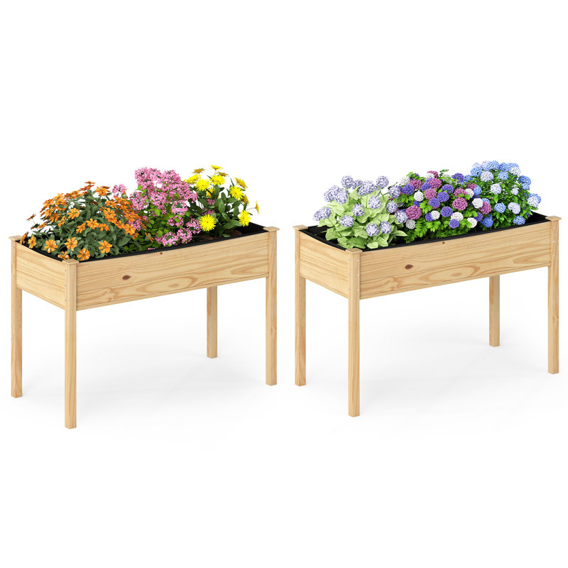  2PCS Wooden Raised Garden Bed w/Legs Liner Drainage Holes Large Planter Box, 2