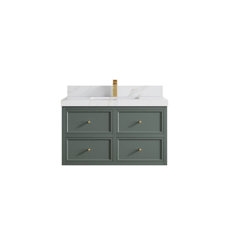 Roswell flottant 36 po X P 22 po De salle de bain simple en étain Quartz Calacatta Sienna