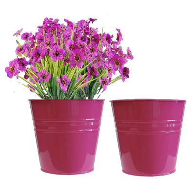 Pot à fleurs en acier émaillé pour plantes de 6,5 po. Ensemble de deux