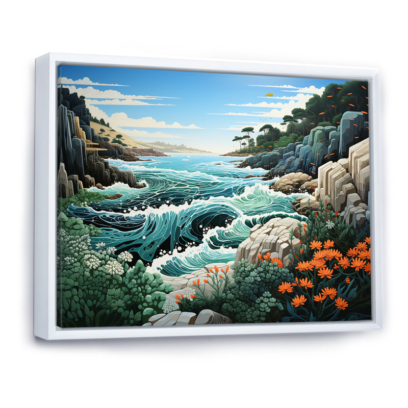 Paysage de plage sauvage sur toile, H 30 po x l 40 po x P 1,5 po, Cadre flottant blanc
