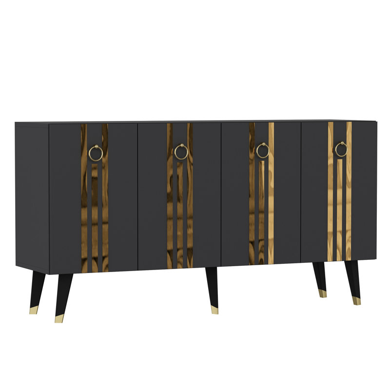 Modern Console Table with Striped Design, Anthracite & Gold, 100% Melamine Coated Particle Board, Thickness: 0.7 inches | Stylish and Functional for Living Room or Entryway, Glam Decor