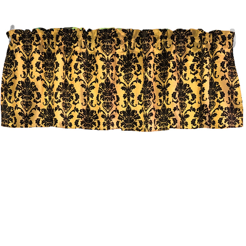 Floral Poplin Damask Window Valance 58" Wide, Marigold Yellow, 58" W x 16" L