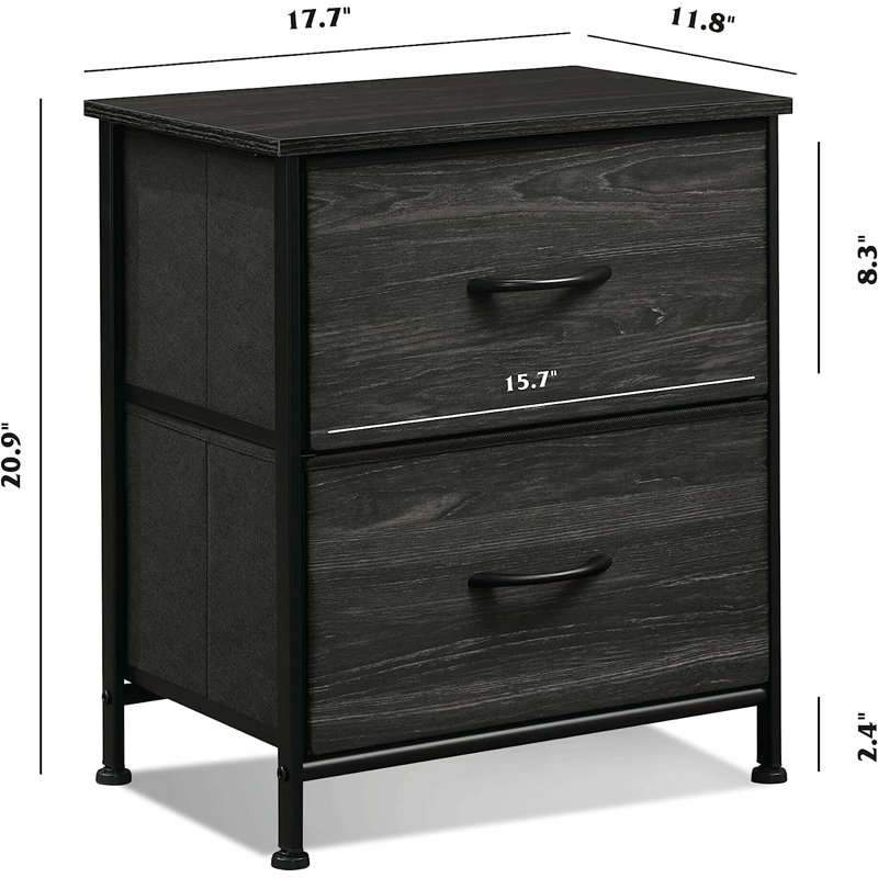 Table de chevet Aimy, Imprimé grain de bois noir charbon
