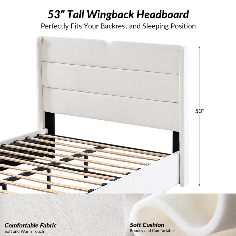 Lit plateforme tapissier avec rangement Gurpaige, Queen, White