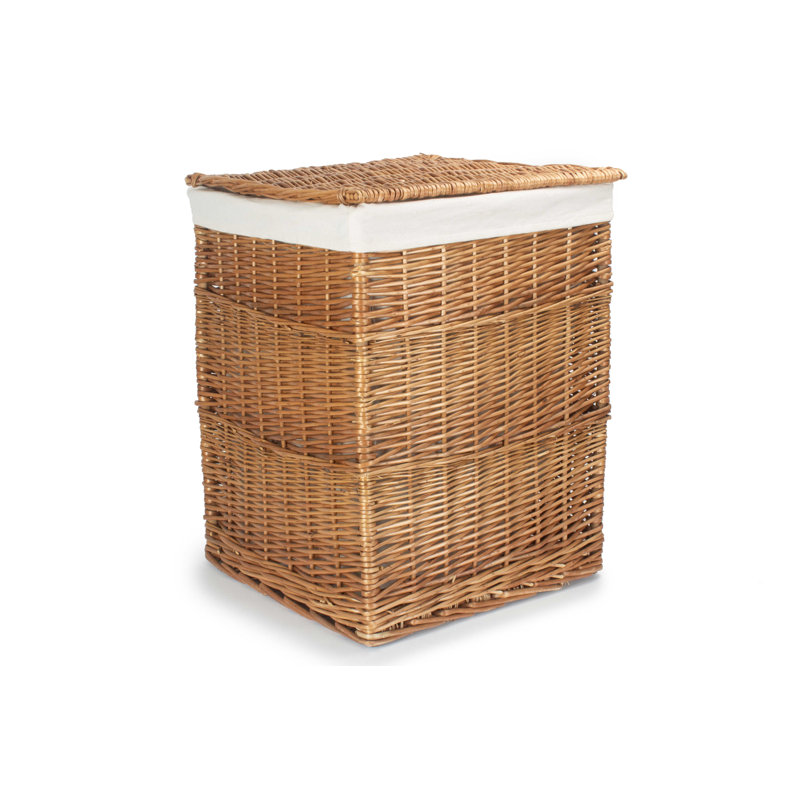 Wicker Laundry Bin Basket with Lining, 61cm H x 46cm W x 46cm D, Light Steamed/White