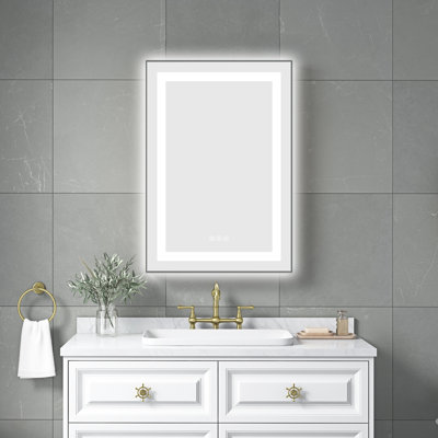 Miroir de salle de bain 20 "X 32" avec mémoire, 3 températures de couleur, - brouillard, fixation murale, cadre en aluminium, frêne réglable en continu, miroir brumeux