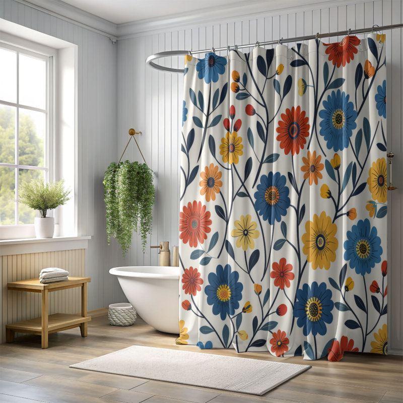 Circular Blooms - Premium Shower Curtain, 74"H x 71"W
