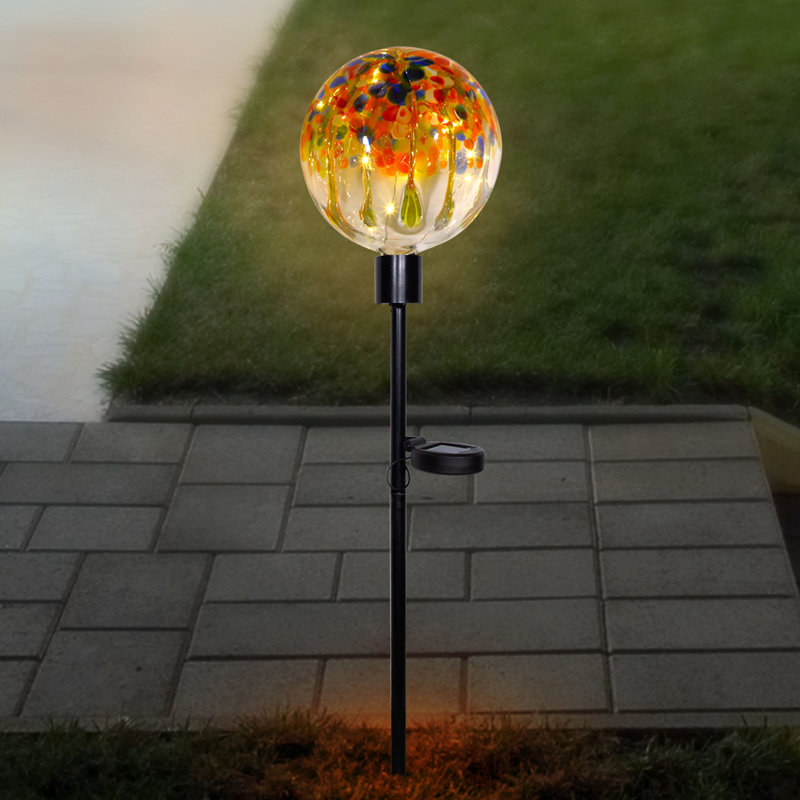 Dariann Weather Resistant Glass Abstract Gazing Ball, Orange