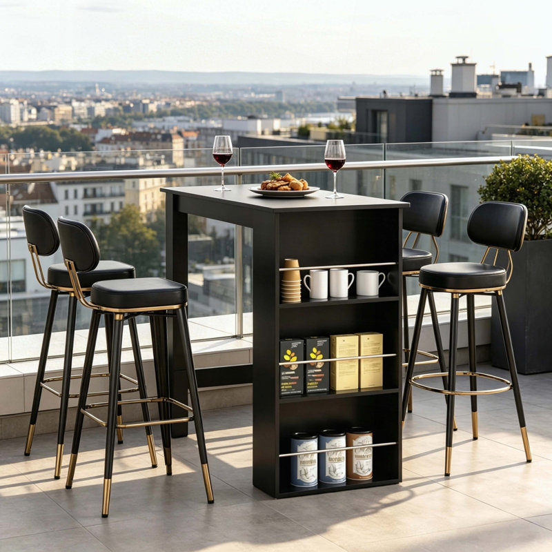 3-Tier Bar Table with Guardrail Shelves
