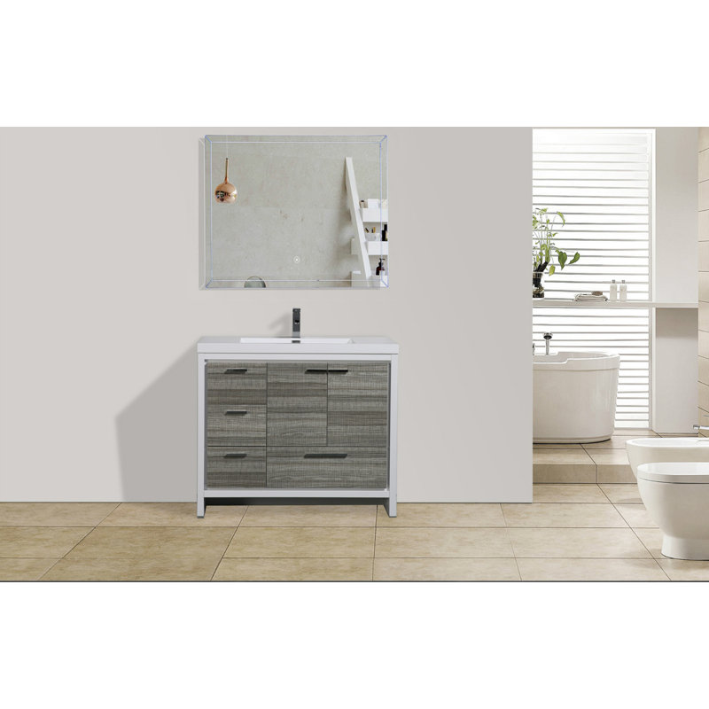 Meuble-lavabo simple 42 po Curly, Gris cendre très lustré