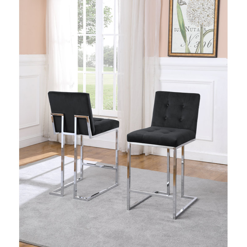 Tabouret de bar et de comptoir Amone, Noir, Tabouret de comptoir (siège d'une hauteur de 25 p, Argent
