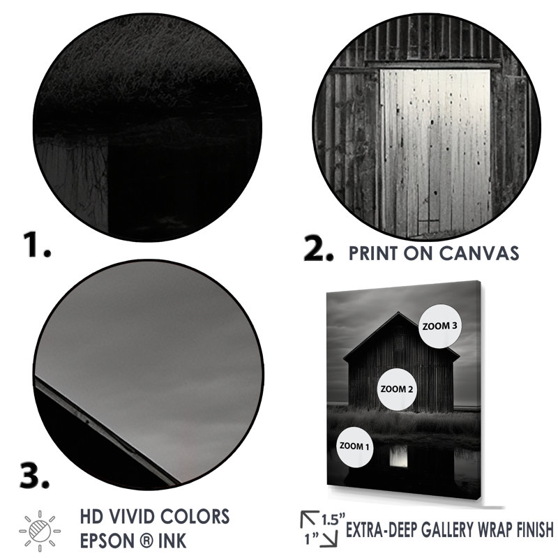 «Black and White Barn Minimalisme Country Charm», reproduction sur toile, H 32 po x l 24 po x P 1 po, Toile tendue