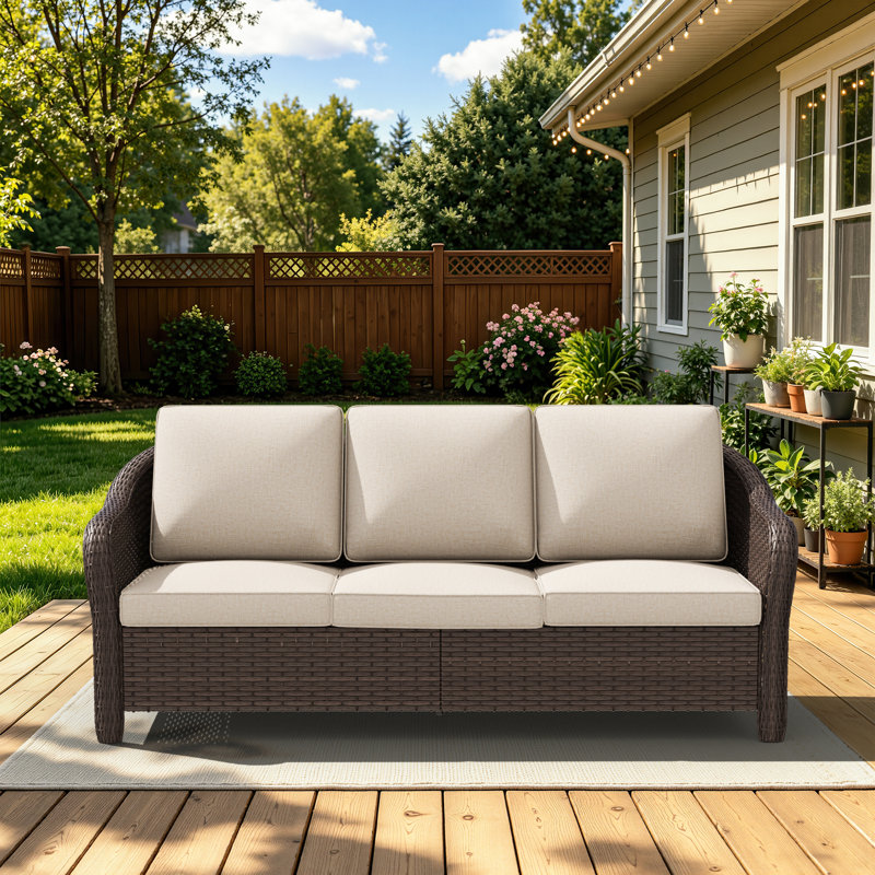 Canapé d'extérieur en osier 3 places avec coussins de 4 po beige, Beige