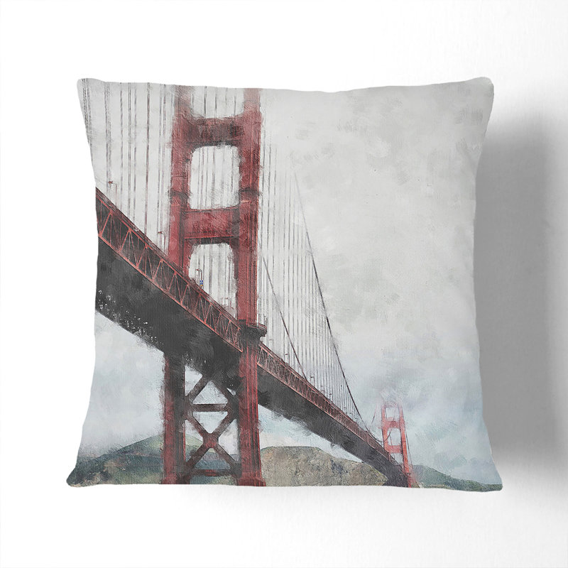 Golden Gate Bridge Vol.4 Painting Square Throw Cushion, 40cm H x 40cm W x 15cm D