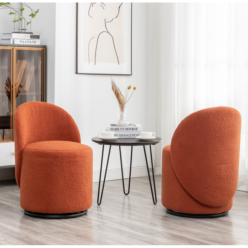 Annielise Upholstered Swivel Barrel Chair, Orange 100% Polyester