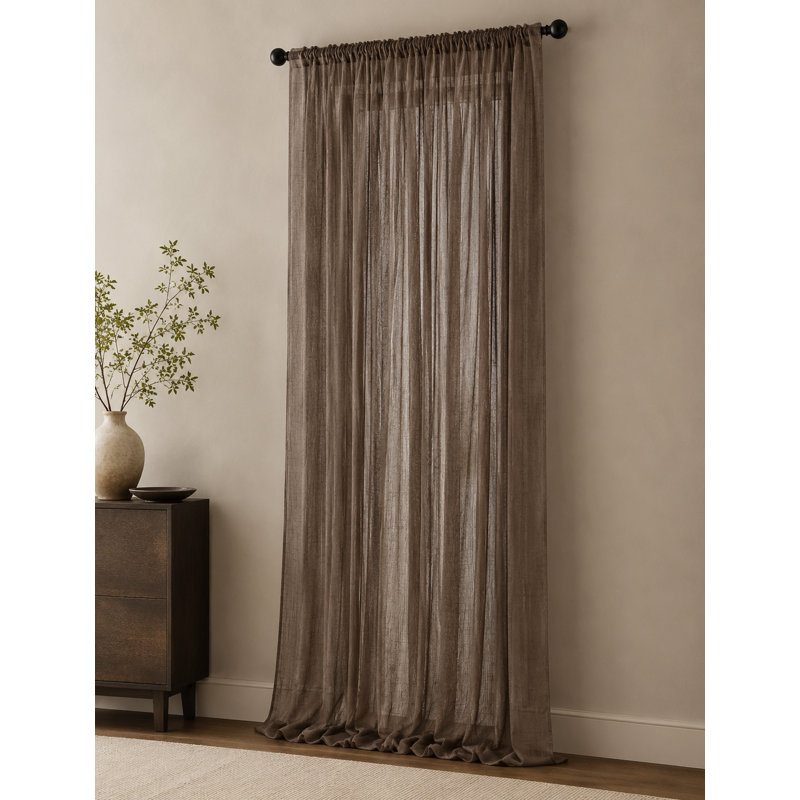 Belarmino Semi Sheer Curtain Single Panel, 54" x 96", Coffee