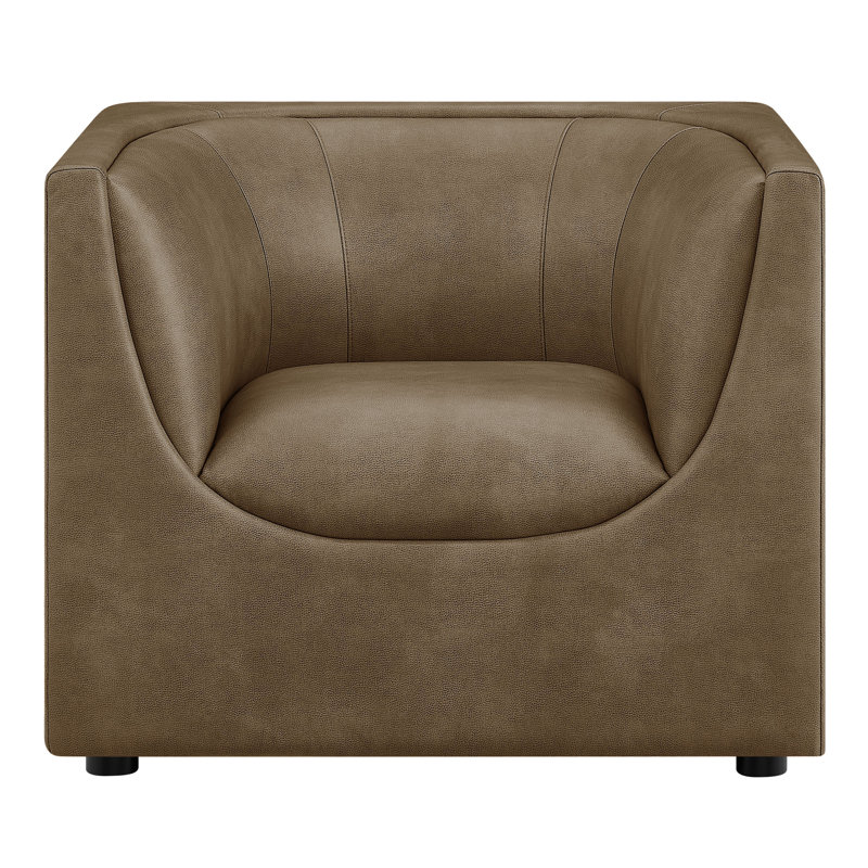 Dunkley Curved Back Vegan Leather Armchair In Mushroom, Mushroom