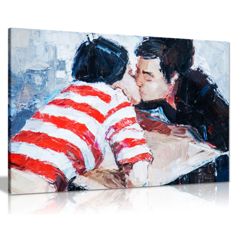 Couple In Love Kissing Wall - Wrapped Canvas Print, 20cm H x 31cm W