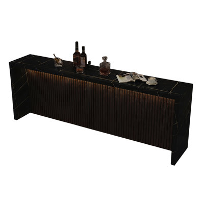 86.61" Light Luxury Black Fluted Sintered Stone Long Bar Table