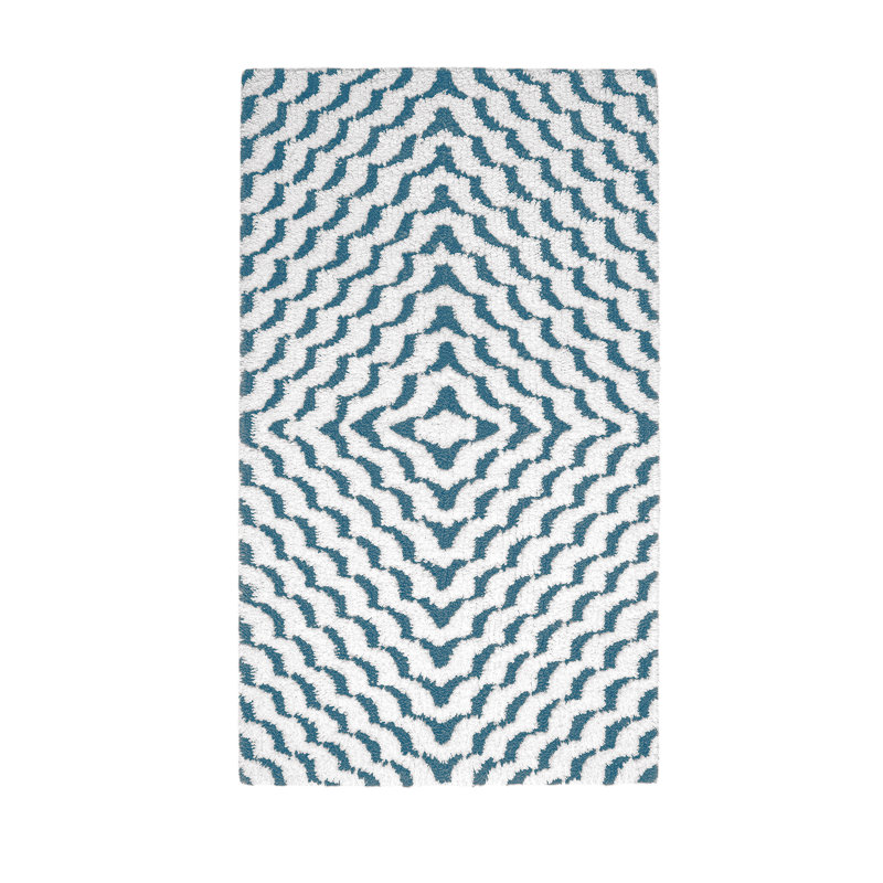Mystic Geometric Bath Rug, French Blue