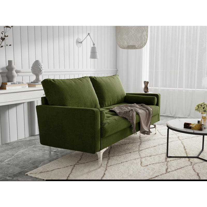 Canapé à accoudoirs carrés en velours de 70 po Maeesha, Velours vert olive