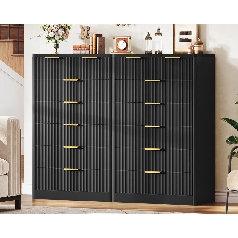 Commode à 7 tiroirs 48,03 po H pour chambre à coucher, commode moderne, organisateur de placard en bois pour la chambre à coucher, couloir, noir