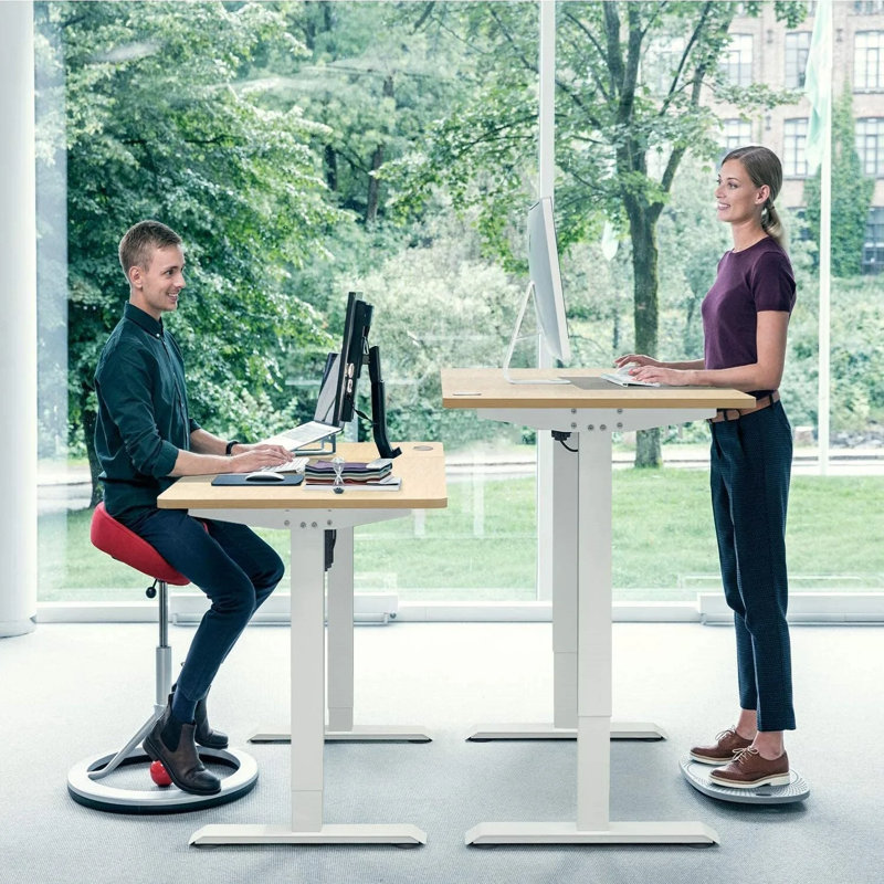 Dionysius Electric Height Adjustable Standing Desk, Beige, White, 140cm x 70cm
