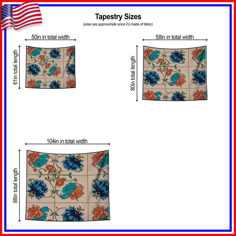 Tapisserie murale à motif floral, H 50 po x l 60 po avec 4 œillets